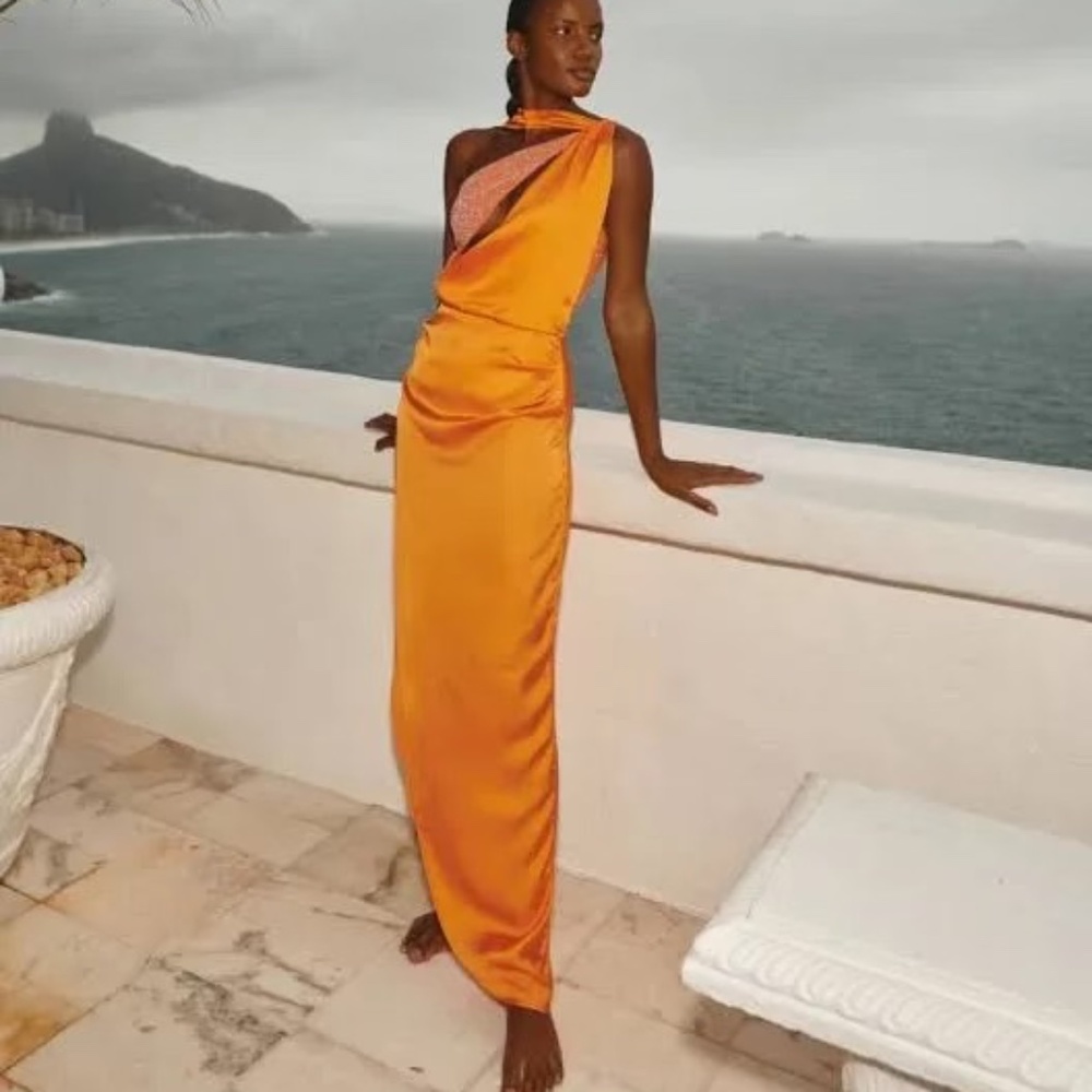 Dramatic One Shoulder Baobab Orange & Pink Dress Size Small NWT